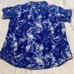 Emily Daniels Blue White Tie Dye V Neck Blouse Petite Small